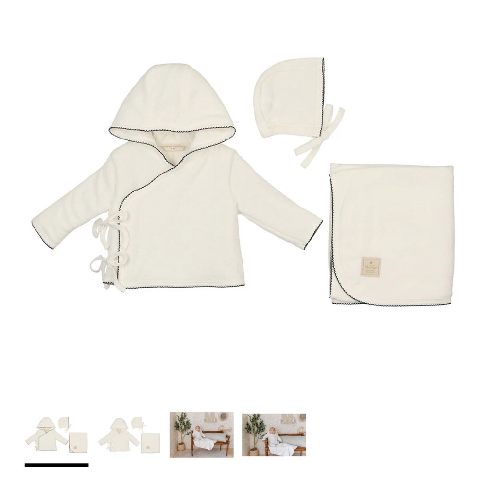 Ivory Baby Hooded Jacket, Bonnet & Blanket Set